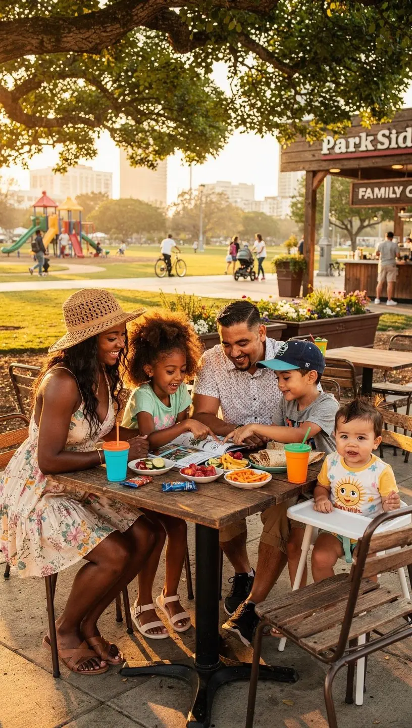 Rodzina korzystająca z wózka inwalidzkiego, zwiedzająca zabytkowe miasto.