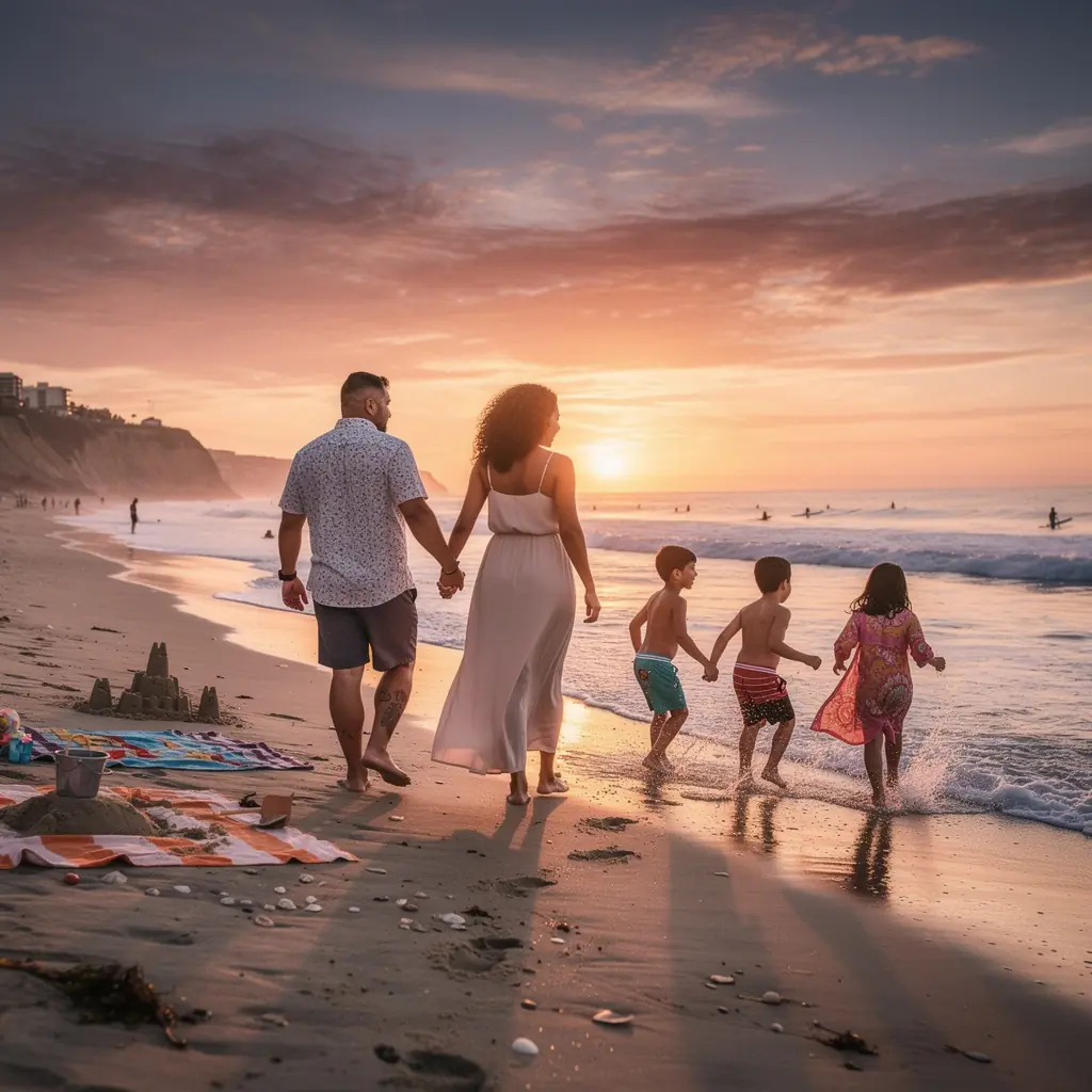 Przewodnik turystyczny pokazujący rodzinie mapę atrakcji turystycznych.