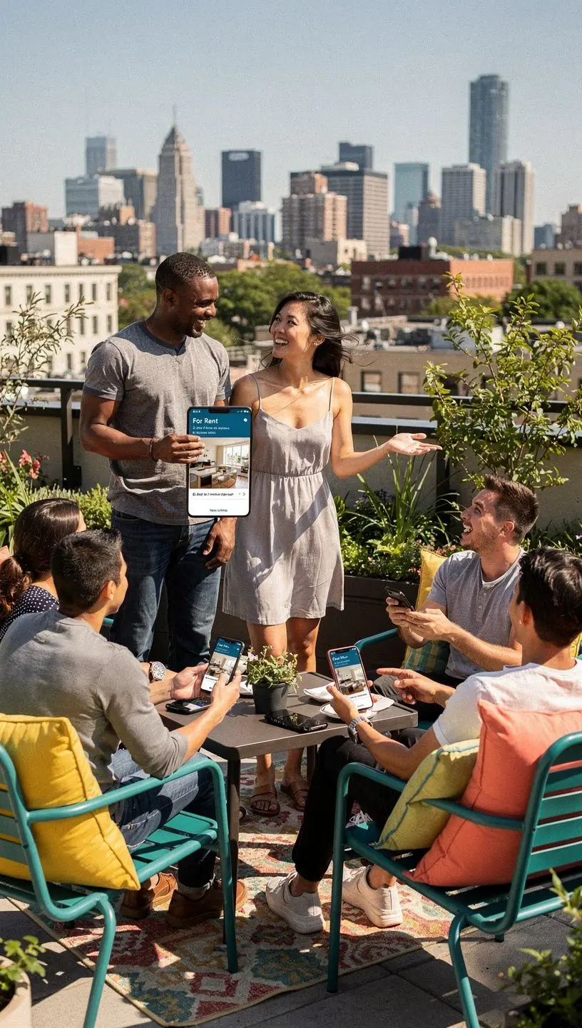 Zdjęcie przytulnego salonu w wynajmowanym mieszkaniu w USA